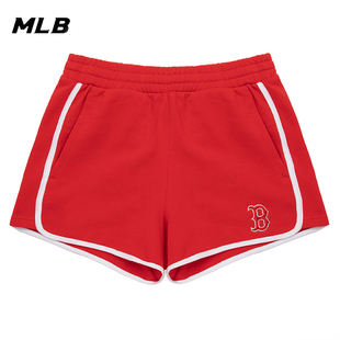 MLB 女士短裤红色NY运动裤2024春季跑步休闲五分裤训练裤