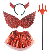 红色恶魔精灵服蝙蝠服装红色，网纱裙恶魔，翅膀红色恶魔三叉牛角发箍