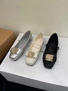 银色玛丽珍鞋2024春秋法式复古方头平底女单鞋芭蕾舞鞋瓢鞋潮
