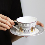 天鹅堡欧式高档仪式感骨瓷杯碟高端描金把手罗马建筑咖啡杯套装