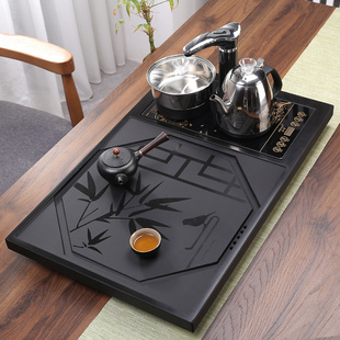 新中式乌金石茶盘电磁炉一体茶桌内嵌石板定制简约客厅办公室茶台
