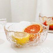 沙拉碗家用创意锤纹金边玻璃碗ins风日式餐具，套装透明甜品水果碗