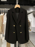 秋冬季大码胖mm200斤黑色宽松显瘦中长款双排扣西装西服外套