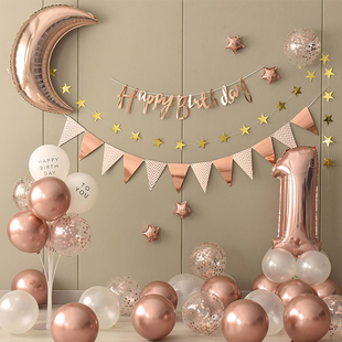 女宝宝一周岁生日，背景墙布置party装饰气球套餐，男孩女孩派对场景