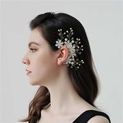 韩系超仙新娘耳饰森系花朵耳骨夹设计感气质耳挂手工珍珠水钻耳夹