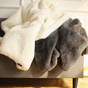 定制轻奢大兔绒仿獭兔毛仿皮草毛毯加绒被子冬用超厚午睡毯沙发毯