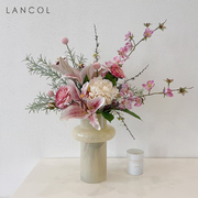 lancol欧式仿真花套装粉色，茉莉百合花艺，家居餐桌装饰花茶几假花