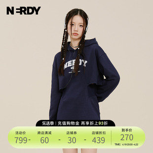 NERDY2024春夏连帽收腰卫衣连衣裙logo字母印花女裙子休闲