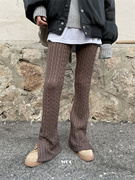 exclusivetype韩国小众混色麻花针织，毛线裤脚纽扣设计休闲打底裤