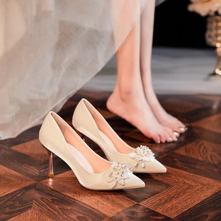 2023小众法式结婚鞋女新娘鞋，高级感秀禾婚纱两穿不累脚高跟鞋