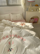 梨梦 蜜桃小奶兔 ins少女水洗棉四件套可爱床单被套学生床上用品