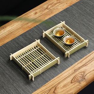 纯手工竹编托盘茶具收纳盘，家用长方形水果盘简约中式竹茶水杯餐盘