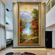 欧式风景手绘油画客厅山水玄关走廊过道装饰画竖版风景挂画聚宝盆