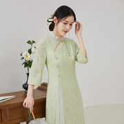 改良旗袍女新中式女装2024夏季禅意连衣裙薄荷，绿唐装汉服禅意
