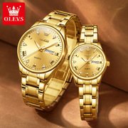 防水品牌对表情侣手表，手表商务镶钻石英表欧利时夜光