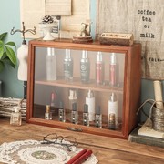 桌面收纳盒木质复古梳妆台香水，收纳品置物架，书桌桌上杯子玻璃柜子