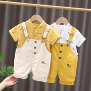 宝宝背带裤套装1一2-3岁0男童，夏装洋气婴幼，儿童潮女童短袖两件套4