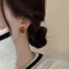 咖色系美拉德琥珀耳钉，女纯银小众，设计高级耳饰2023年耳环