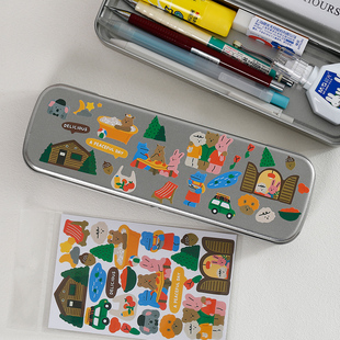 韩国ins铁盒文具盒可爱小熊，可diy手帐装饰铅笔盒，学生金属收纳盒