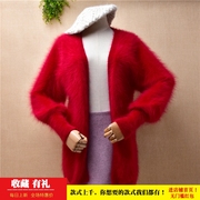 中长款秋冬ins长毛貂绒时尚灯笼袖红色披风修身显瘦外套毛衣U363