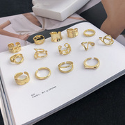 欧美个性金色复古戒指女925银高级感韩版学生，简约开口食指环