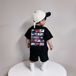 男童夏季韩版运动风套装儿童纯棉，休闲短袖t恤短裤两件套宝宝夏装