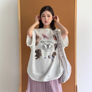 KAKAMEE十三行夏季韩代新品趣味小狗立体蝴蝶结大版短袖T恤 8329