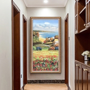 美式入户玄关装饰画竖版油画，欧式走廊过道，背景墙壁画山水风景