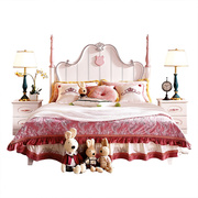 全实木欧式儿童床女孩组合套房，家具公主床粉j色单双人床1.5米1.8