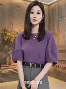 韩国东大门时尚短袖t恤女夏季设计感蝙蝠，灯笼袖遮肉显瘦小众上衣