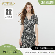 scofield优雅通勤气质，茶歇裙英伦复古印花连衣裙，女装夏季