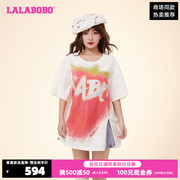 LALABOBO24春季宽松可爱甜辣风数码印开叉草莓T恤LBDA-WSDT38