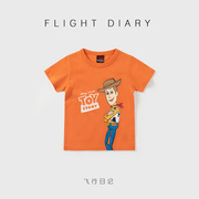 男童t恤短袖夏季纯棉宝宝胡迪卡通印花半袖上衣小童橙色外贸童装