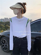 韩版时尚宽松潮流露肩设计感白色T恤女欧洲站春季圆领短袖ins上衣