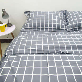 灰底格子纯棉床单单件全棉被套枕套被单双人床斜纹棉布三四件套