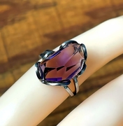 天然水晶戒指巴西紫水晶戒指紫晶随形刻面戒指手工银包生日礼物女