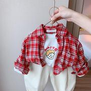 儿童衬衫潮秋季男童长袖衬衣，韩版女宝宝春秋装洋气格子上衣