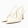 za2023夏季女鞋白色拼接透明法式高跟鞋细跟凉鞋，女尖头穆勒鞋