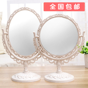 台式化妆镜子欧式复古镜子双面梳妆镜便携公主镜折叠镜一面放大
