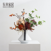 新中式橙红色花艺摆件班克木干花插花摆设样板间，茶室家具桌面摆花