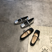 鞋子女2023年韩版时尚百搭方头一字搭扣玛丽珍单鞋平底鞋银色