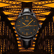 美度舵手手表，男皮带橙色夜光机械表m005.430.36.051.80