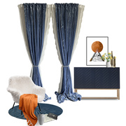 高端复古蓝色真丝绒，客厅卧室遮光定制窗帘法式美式简约大气纱