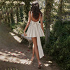 法式浪漫白色方领收腰显身材气质，露背大蝴蝶结绑带修身甜美连衣裙