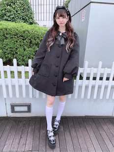 冬款日本日系甜美蕾丝，蝴蝶结保暖大衣女