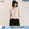lily2024夏女装(夏女装)浪漫设计感优雅蕾丝镂空通勤款白色t恤雪纺衫