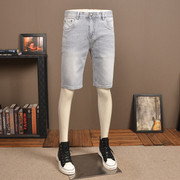 夏季薄款灰色短裤牛仔裤，2024男弹力修身高端潮流，韩版五分裤子