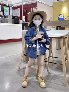 toukids女童春装童装宝宝，男童上衣2024衬衣，儿童牛仔衬衣衬衫