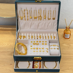 放黄金的首饰盒抗氧化珠宝手饰品，耳环三金五金，收纳盒带锁高档精致