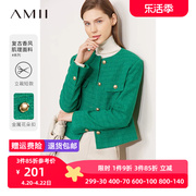 Amii2024春装法式小气质香风外套女金属扣高级感垫肩短款上衣